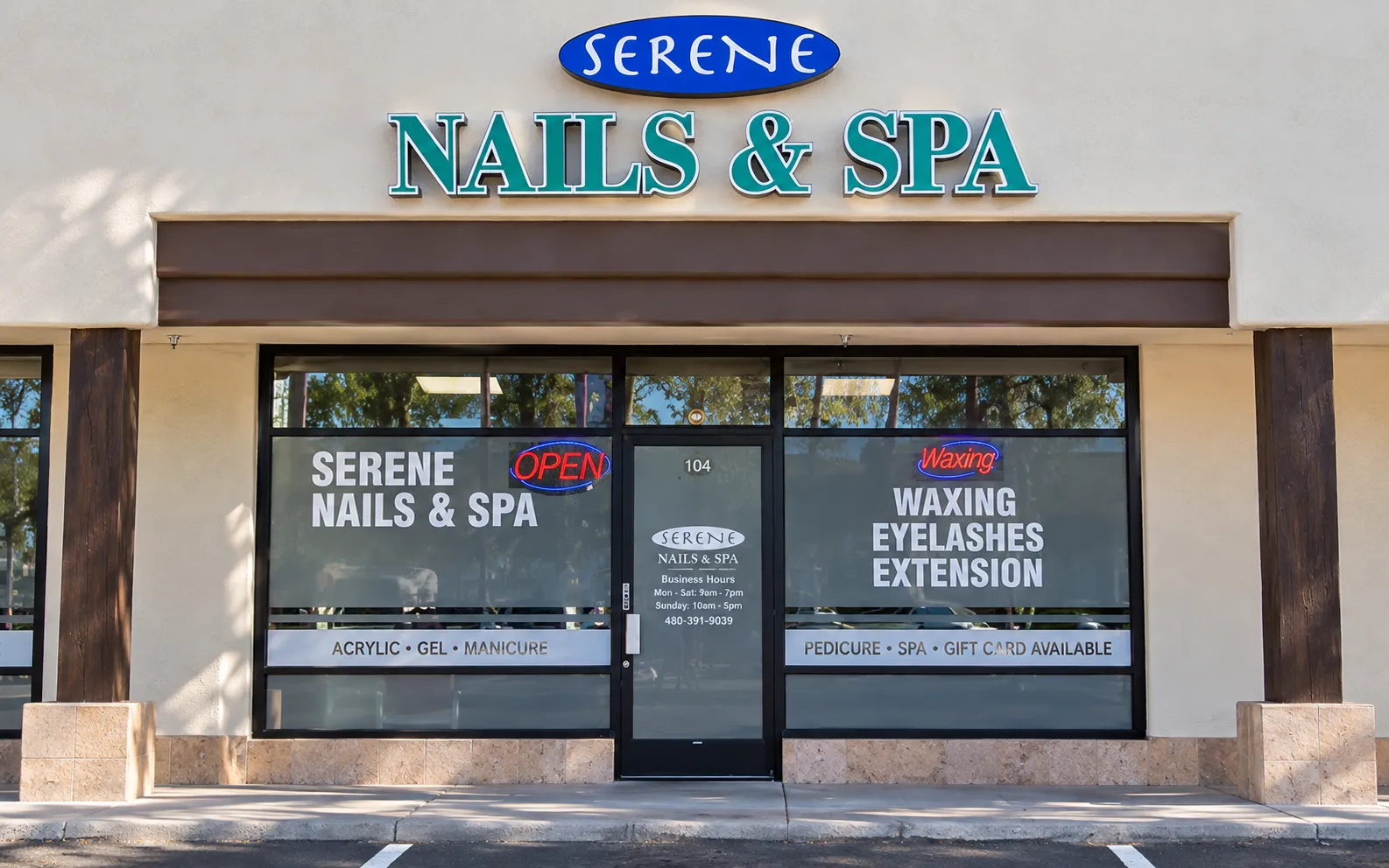 Exterior and entrance of Serence Nail Spa in Scottsdale, Arizona